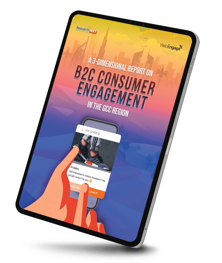 Cover of the State of Consumer Engagement, GCC 2019 report, in print and on a tablet